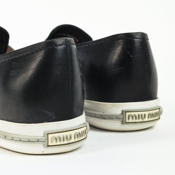 Miu Miu Black Metal-Cap-Toe Slip-On Sneakers - Picture 10 of 12